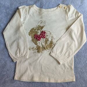 BabyGap white long sleeve shirt buttoned shoulder elastic wrist bunny design